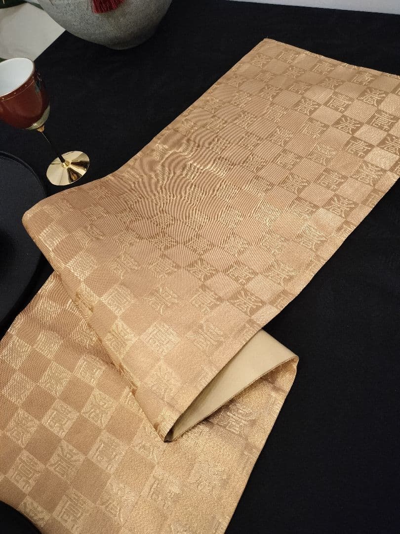 A925★逸品‼️全通帯‼️市松文字‼️正絹テーブルランナー2m7cm