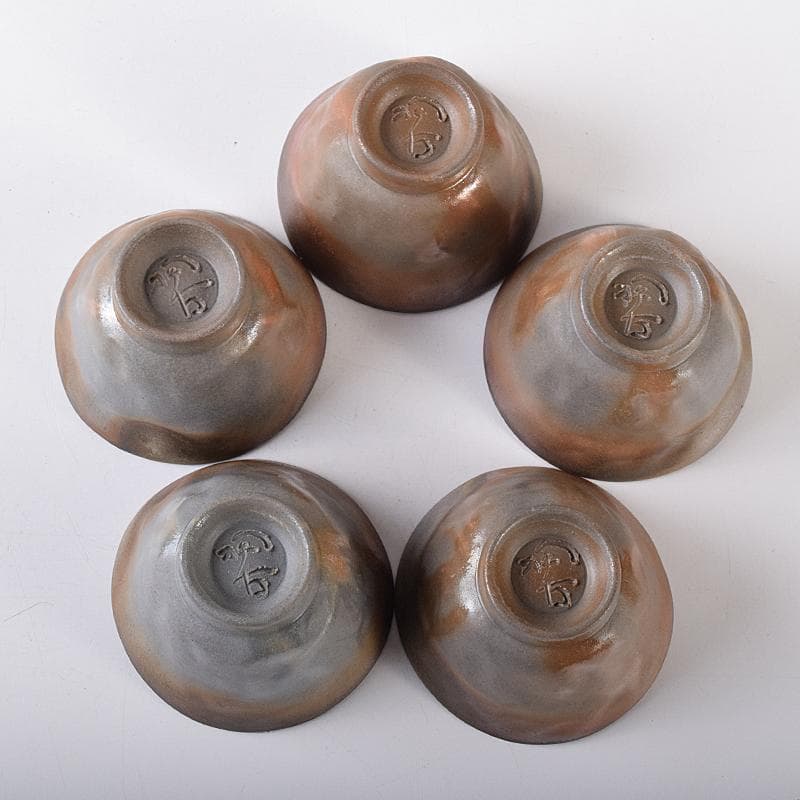 煎茶道具　備前焼　小西陶古作　煎茶碗　五客　共箱　D　R7888