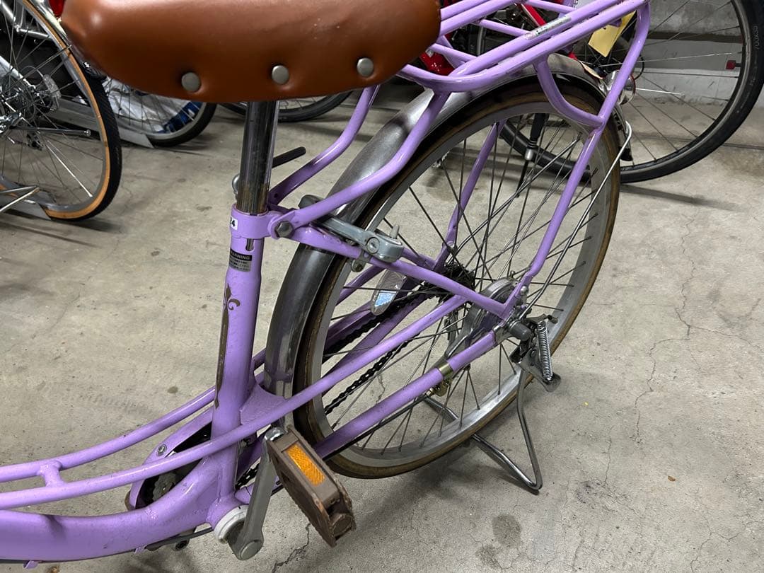 紫色シティサイクル 前カゴ付き　23区北部渡し