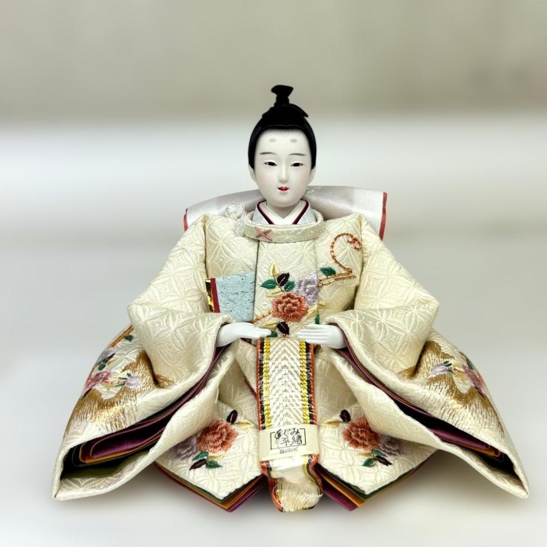 【高級品】雛人形　小木人形　親王飾り男雛と女雛　ひゐな　龍飛作　屛風付き