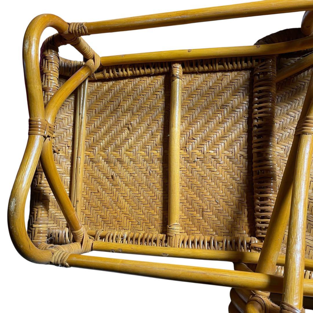 昭和レトロ ラタンリクライニングチェア オットマン付き