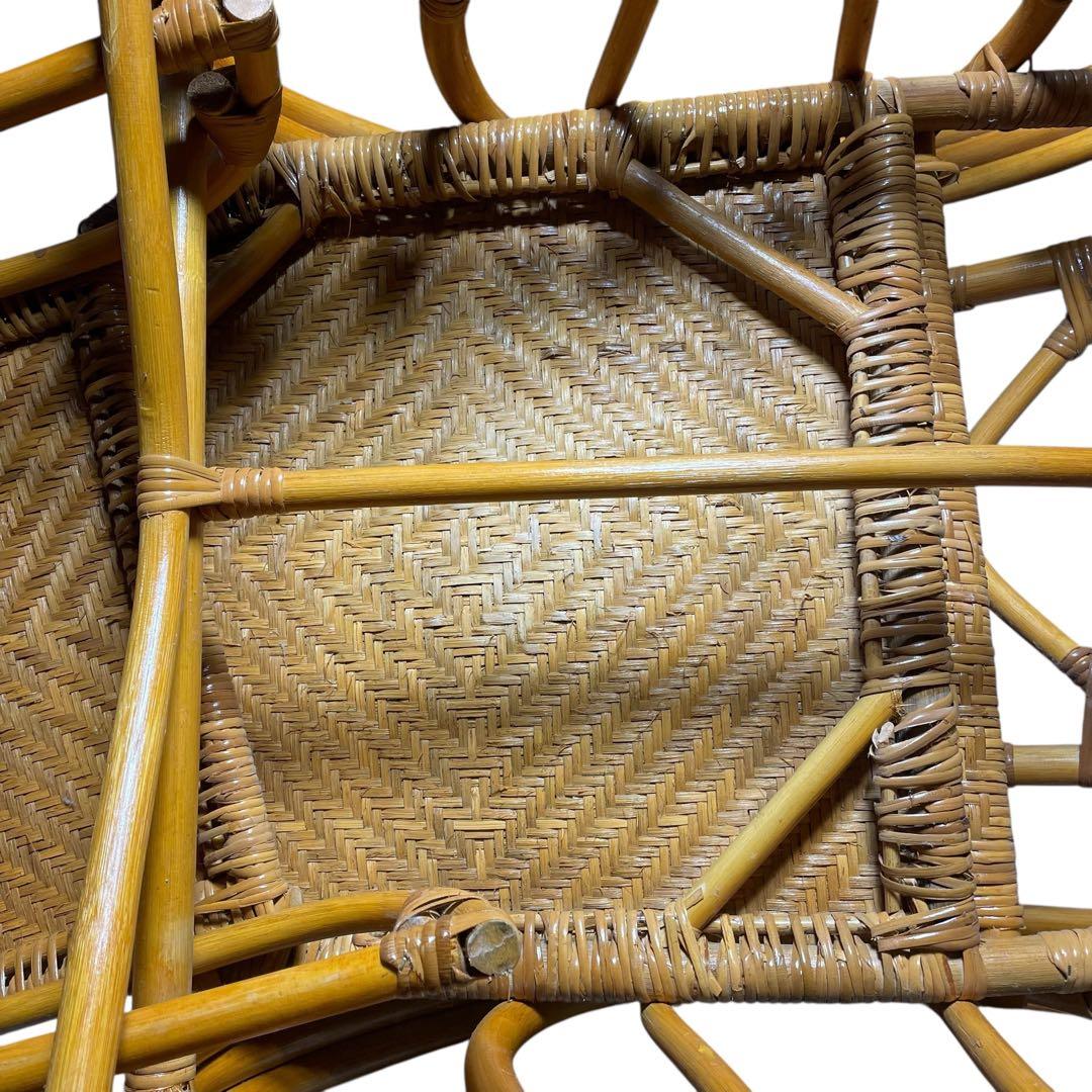 昭和レトロ ラタンリクライニングチェア オットマン付き