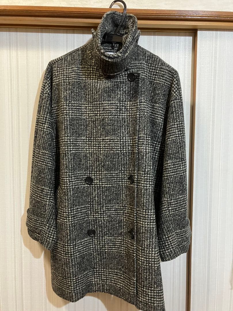 Wスライバーチェックハーフコート　グレー　38