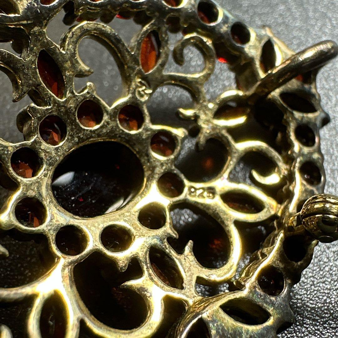 【vintage】ガーネット　シルバー925刻印　ブローチ