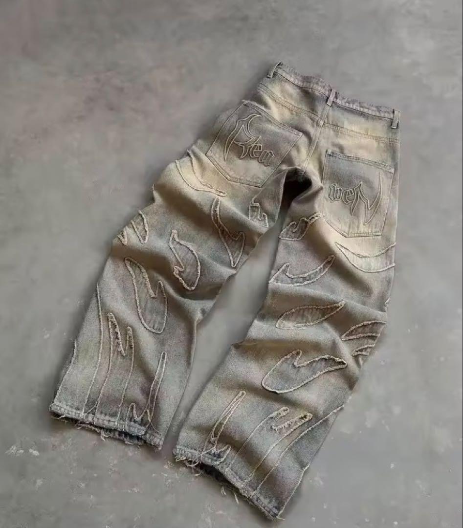 刺繍デザインデニムパンツ 2色展開　2枚セット