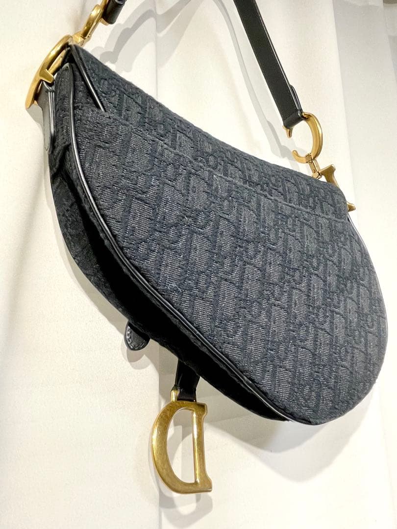 【美品】ディオールDior サドルバッグ黒オブリーク柄⭐︎保証書巾着セット⭐︎最終値