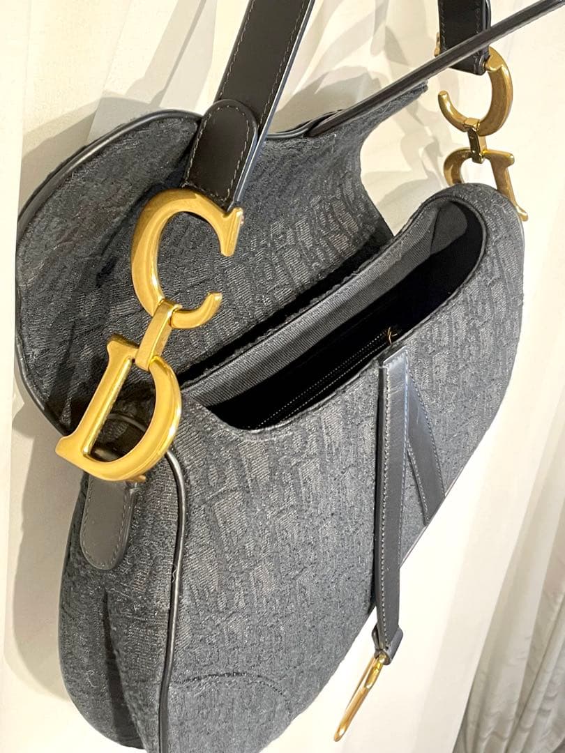 【美品】ディオールDior サドルバッグ黒オブリーク柄⭐︎保証書巾着セット⭐︎最終値