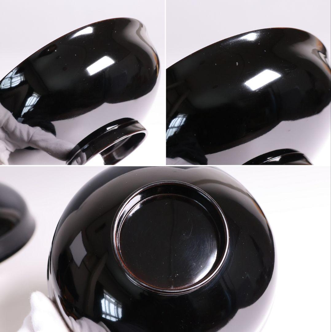 【MB194】天然木漆塗 鳳凰桐唐草 金蒔絵 黒塗 吸物椀 三客 大正昭和