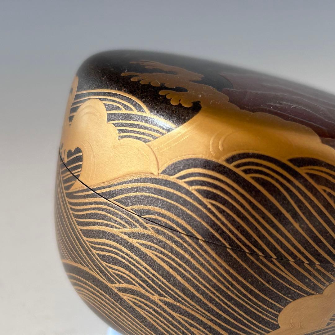 茶道具　銀地　岩波蒔絵　平棗　夏目有彦　共箱　漆芸　茶会　茶器　薄茶　稽古