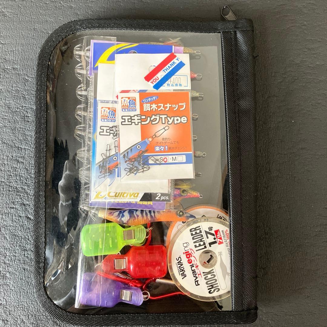 秋イカ　エギングセット　2.5号メーカーエギ、ケース、リーダー、スナップ、カバー