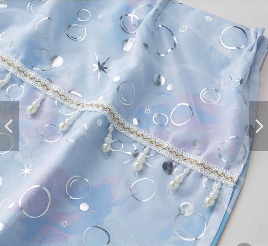 a*o様 箔プリントアリエル 2重遮光カーテン パール付き ゴージャス 新品未開