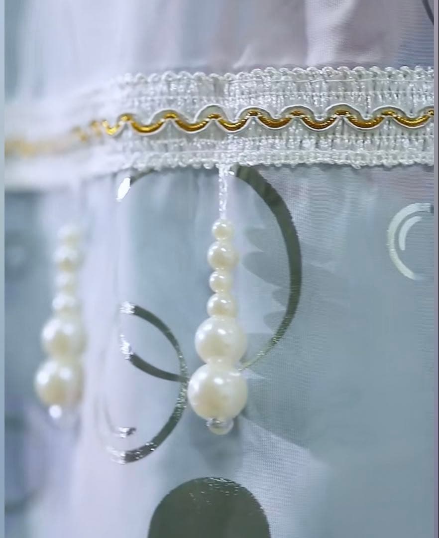 a*o様 箔プリントアリエル 2重遮光カーテン パール付き ゴージャス 新品未開