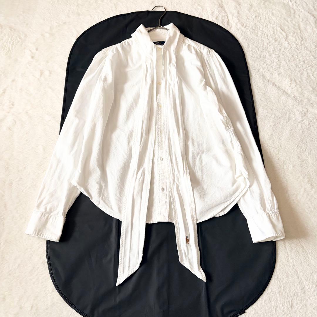 5836 美品✨ ポロラルフローレン タイネックブラウスシャツ 8 ポニーロゴ