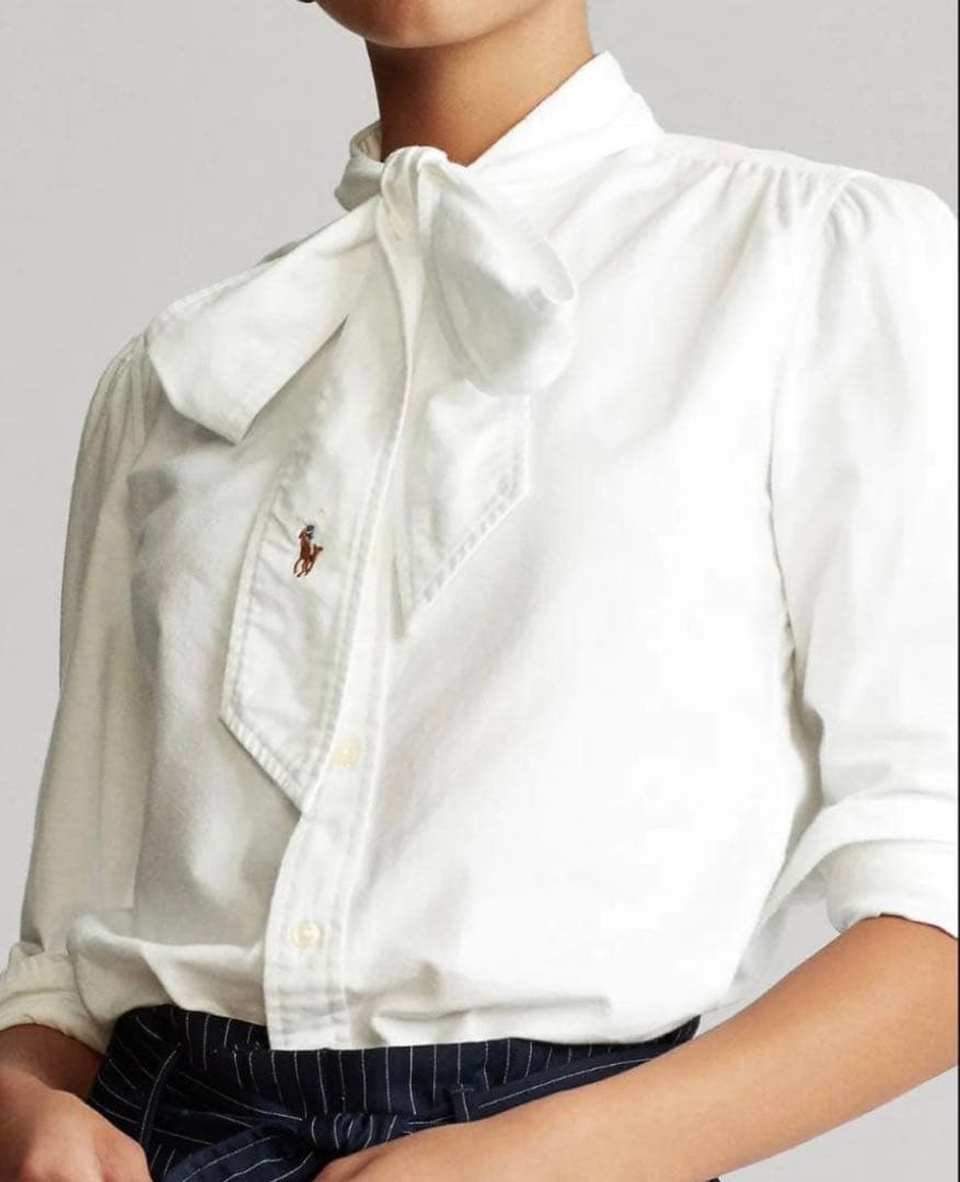 5836 美品✨ ポロラルフローレン タイネックブラウスシャツ 8 ポニーロゴ