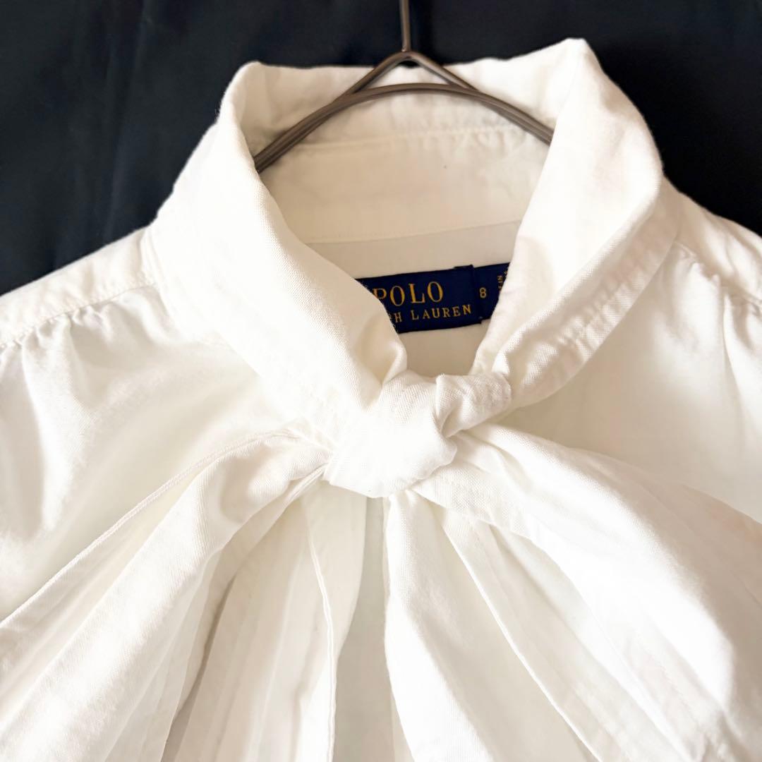 5836 美品✨ ポロラルフローレン タイネックブラウスシャツ 8 ポニーロゴ