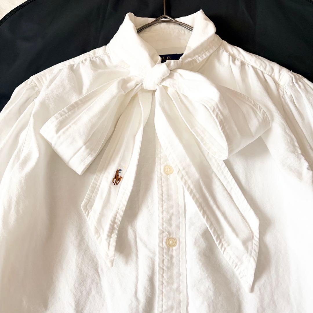 5836 美品✨ ポロラルフローレン タイネックブラウスシャツ 8 ポニーロゴ