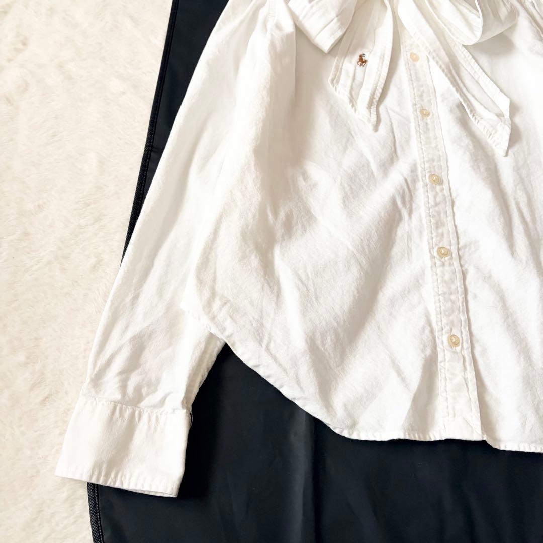 5836 美品✨ ポロラルフローレン タイネックブラウスシャツ 8 ポニーロゴ