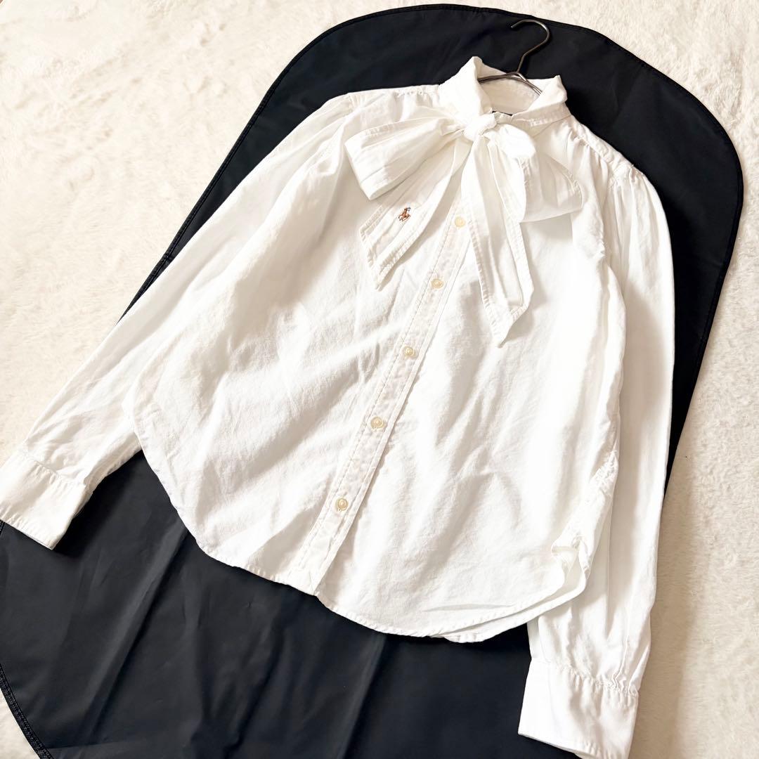 5836 美品✨ ポロラルフローレン タイネックブラウスシャツ 8 ポニーロゴ