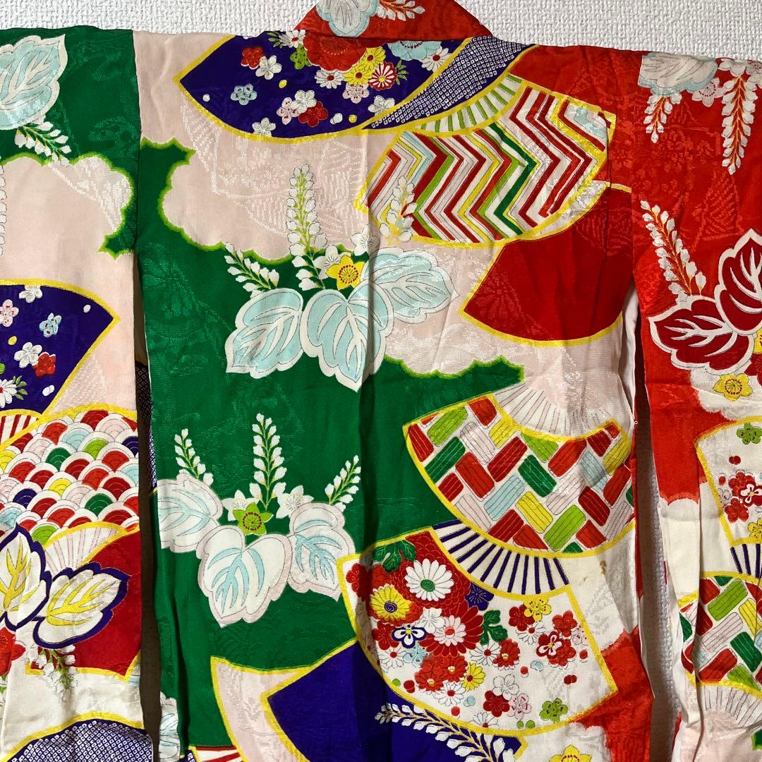 七五三　3歳　着物　被布　アンティーク　赤　古典柄