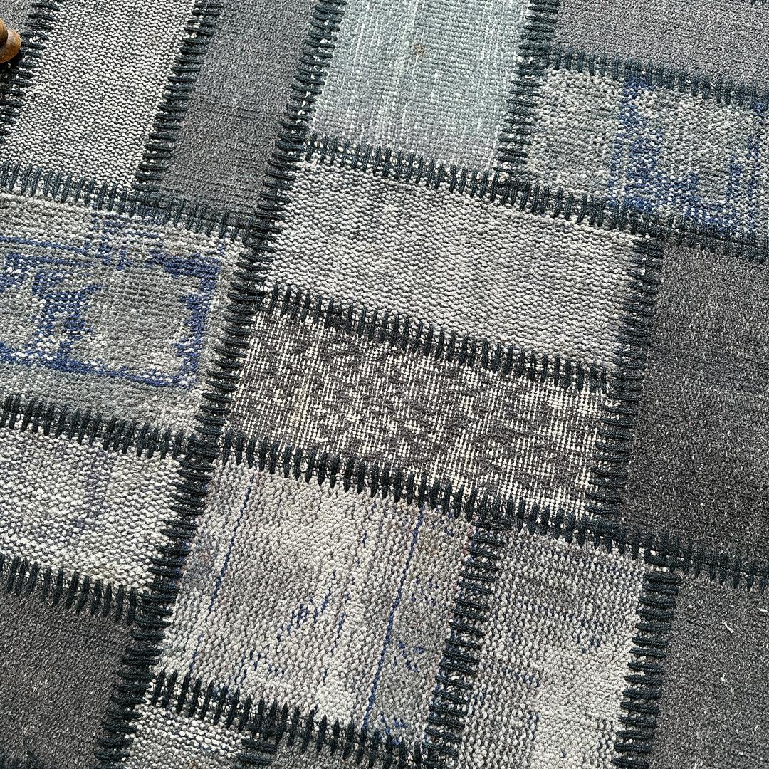 トルコ ヴィンテージラグ A57 超大判 レア グレー ブルー パッチワークラグ