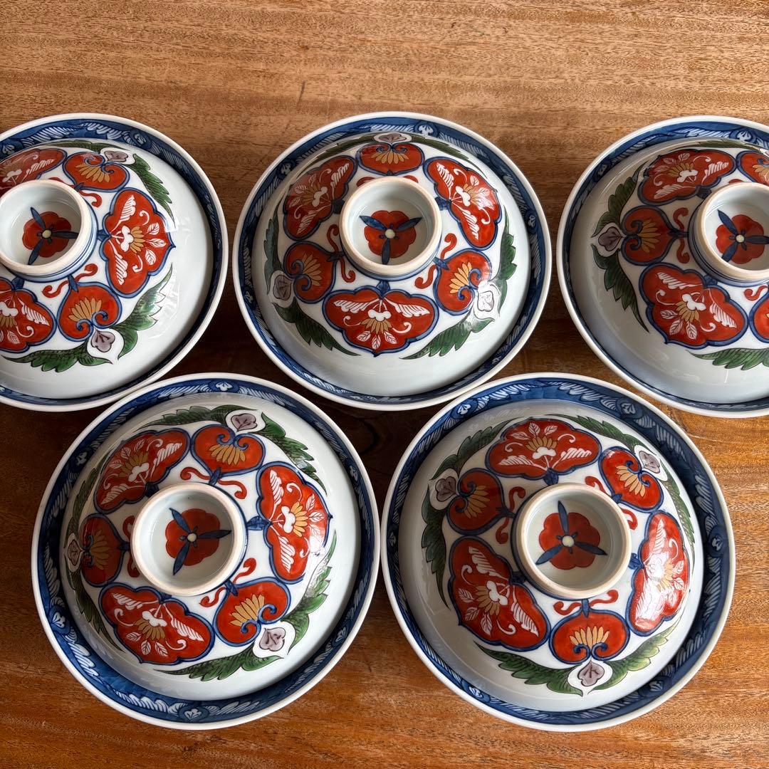源右衛門　有田焼　花模様 蓋つき煮物椀 4個セット
