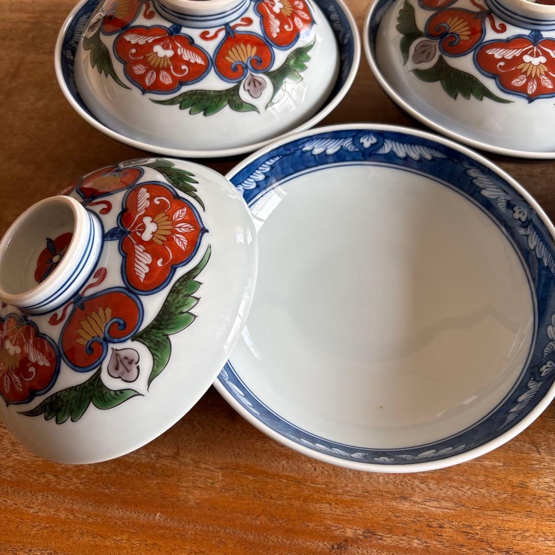 源右衛門　有田焼　花模様 蓋つき煮物椀 4個セット