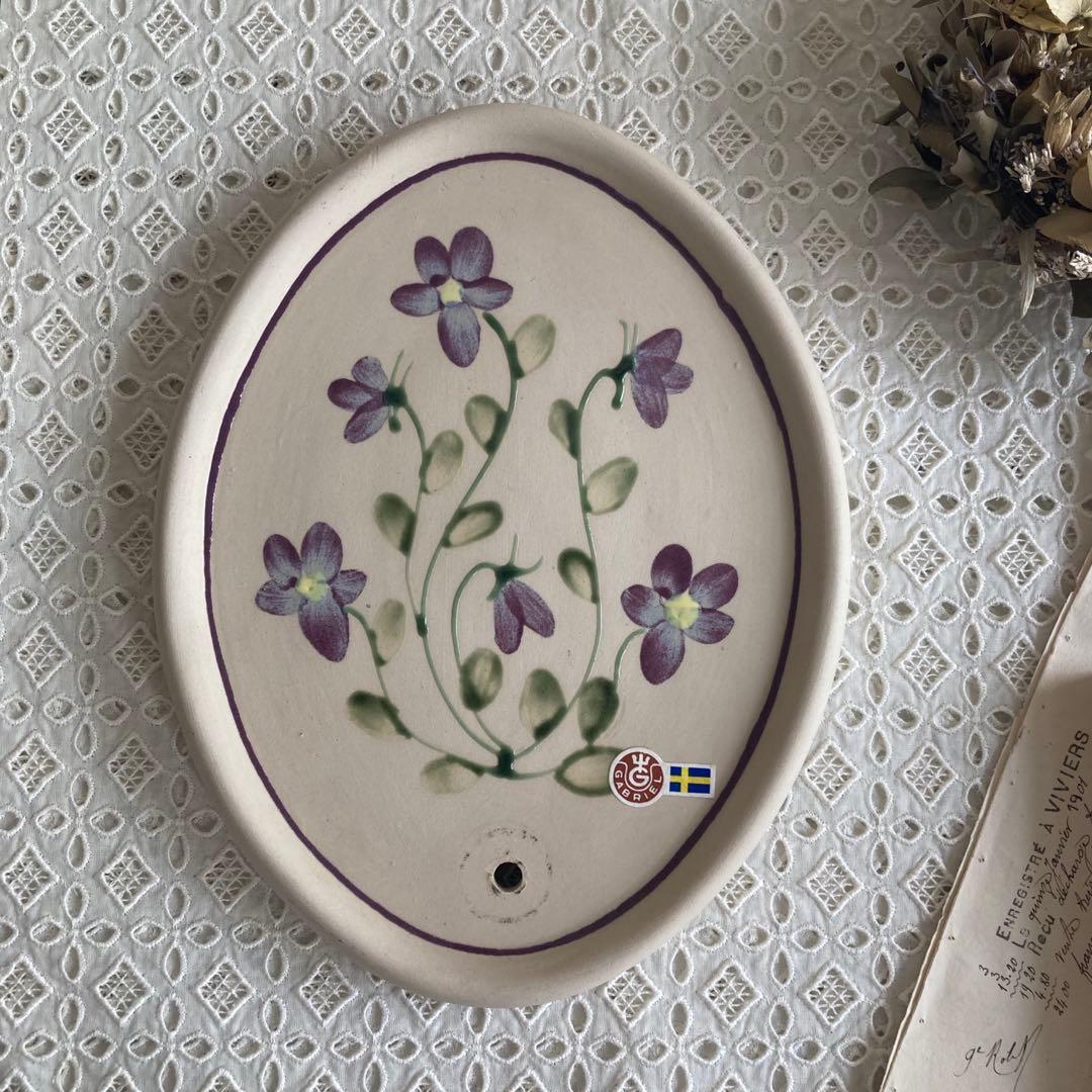 北欧ヴィンテージ　【希少】Gabrielオーバル陶板キャンドルホルダー＆リボン