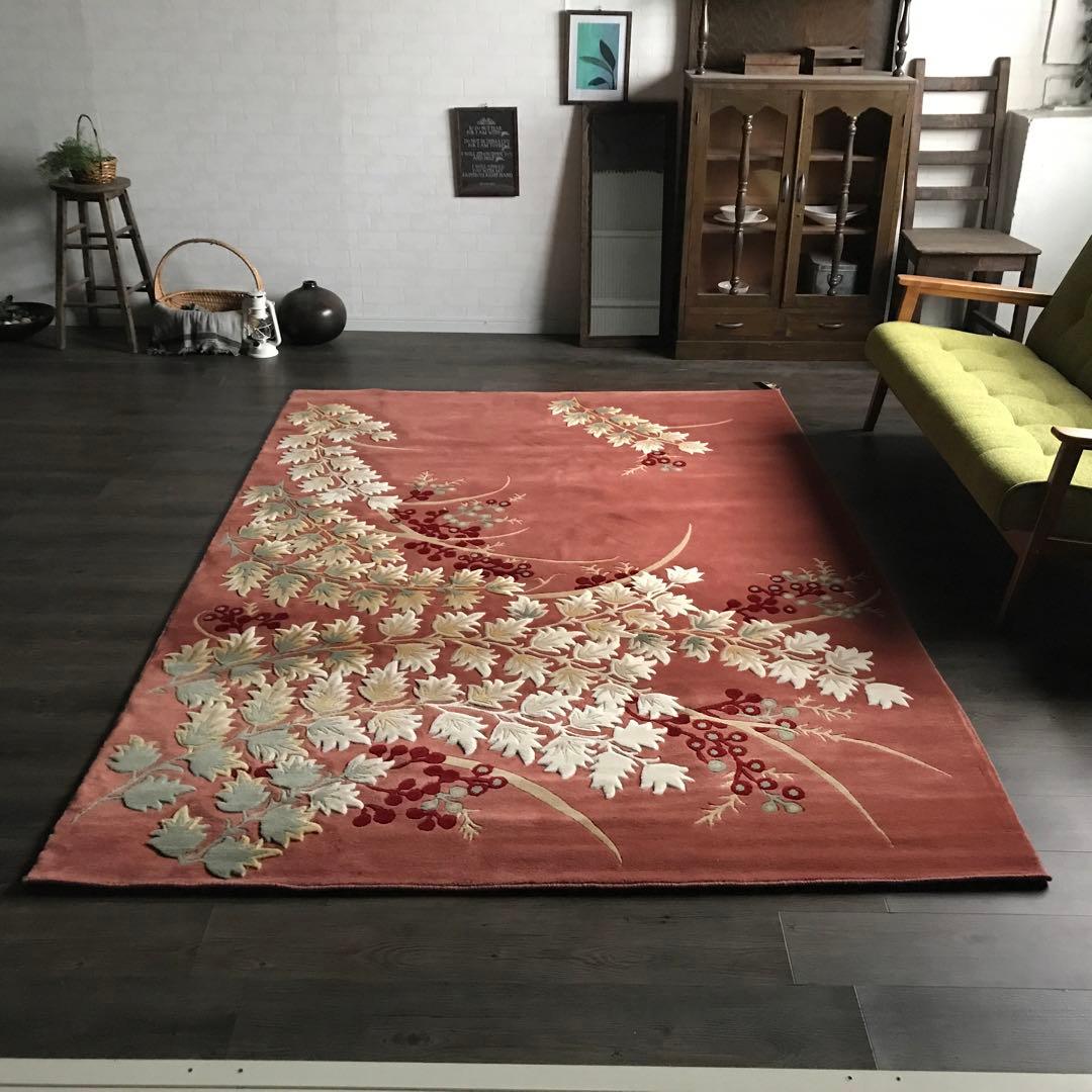 花柄 和風 ラグ ラグマット 段通 絨毯169×241.5cm ローズ