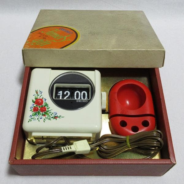 ７０年代SEIKOセイコー花柄パタパタ置き時計箱付きデッドストック昭和レトロ希少