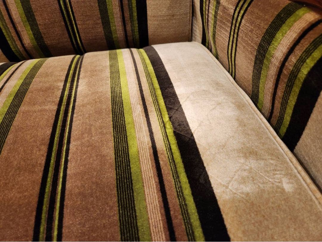 昭和レトロ　アンティーク ストライプ3pソファ モケット　ファブリック