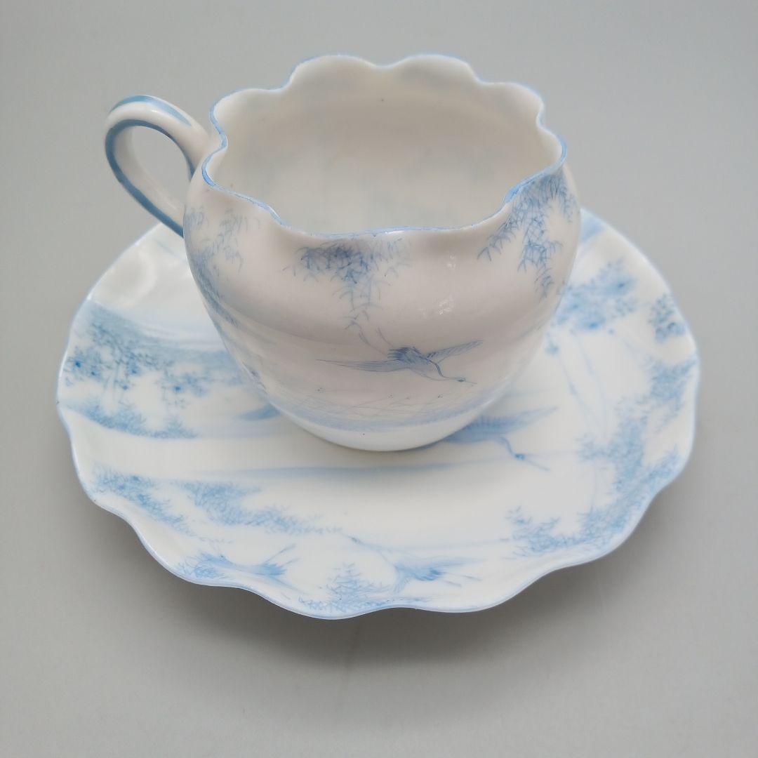 明治期　横浜焼 　井村彦次郎　波型 カップ＆ソーサー　エッグシェル 里帰り