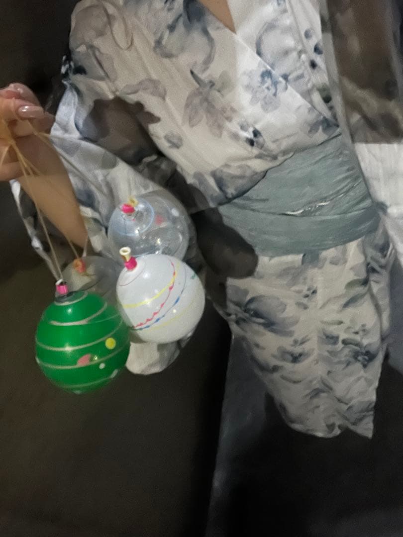 花柄浴衣 水色帯 下駄付き