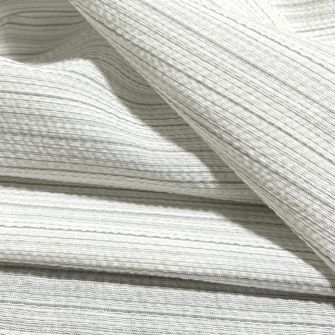 古典しじら織　浴衣　綿 粋な夏着物 縞柄　半幅帯　麻の葉　2点 0722⑤