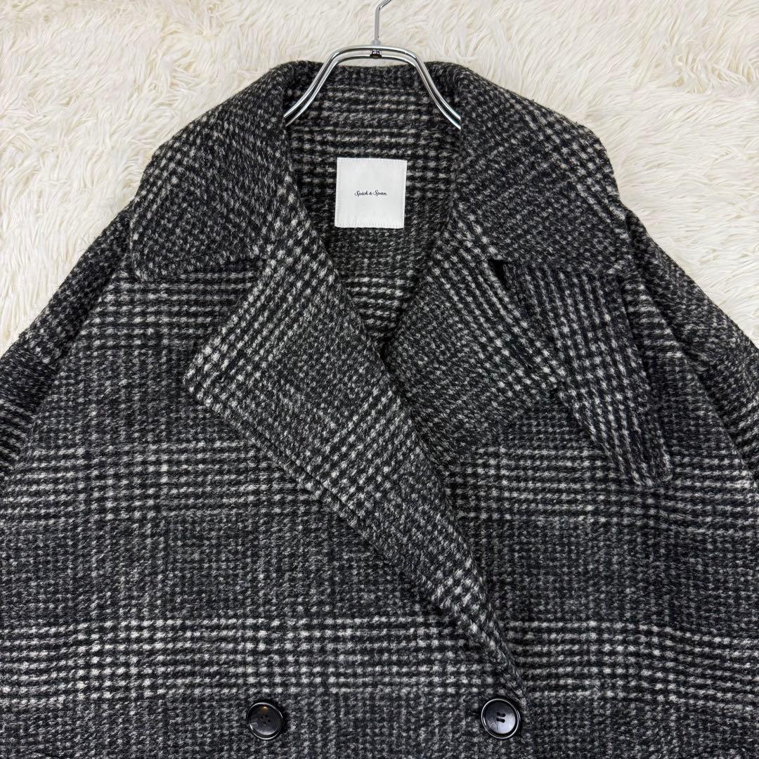 美品 24AW スピックアンドスパン Wスライバーチェックハーフコート 36