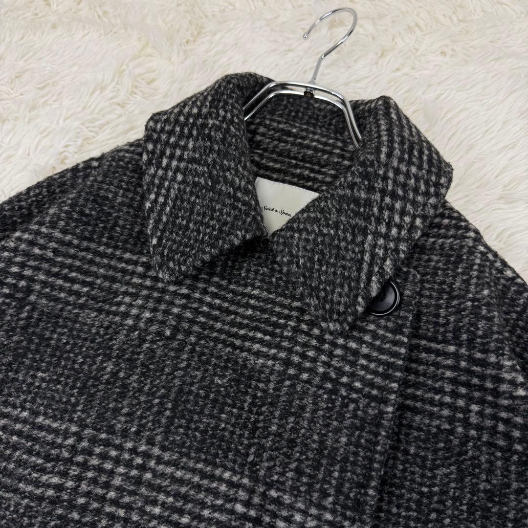 美品 24AW スピックアンドスパン Wスライバーチェックハーフコート 36