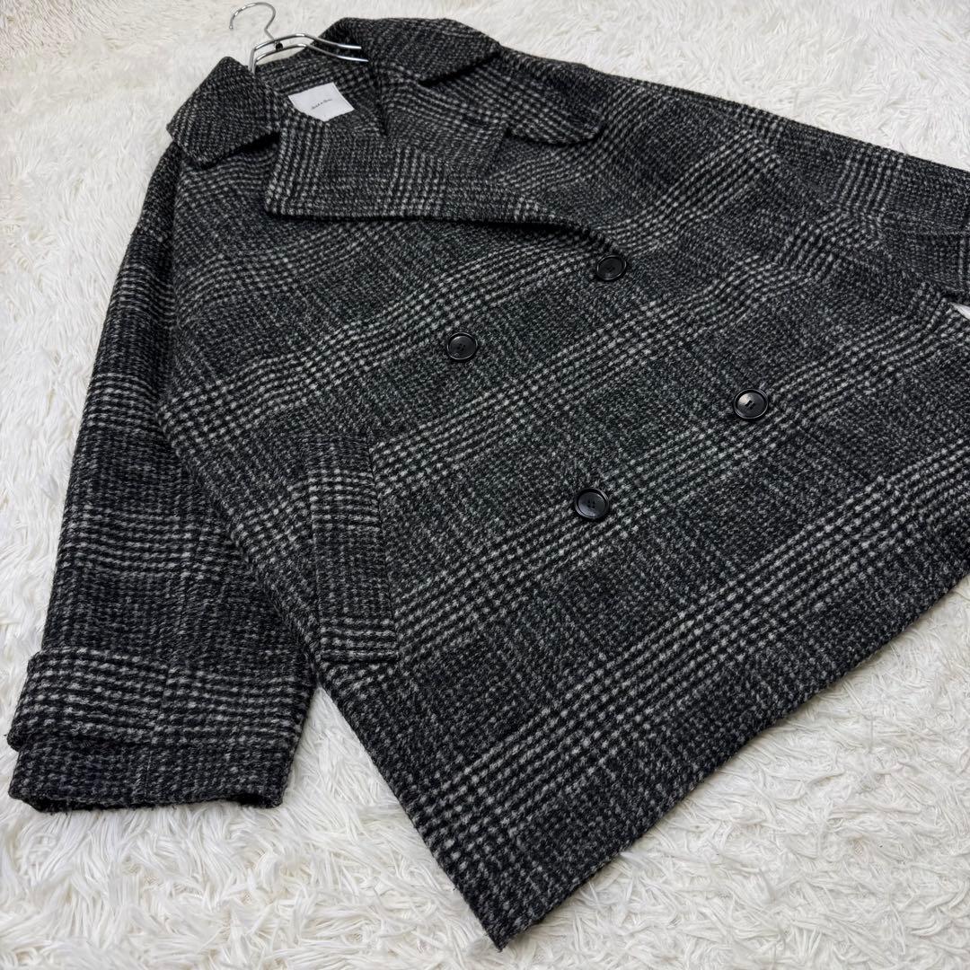 美品 24AW スピックアンドスパン Wスライバーチェックハーフコート 36