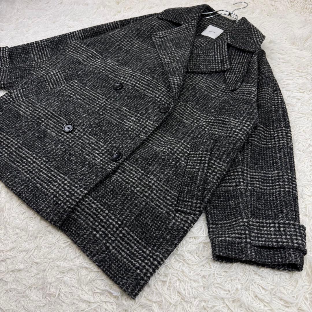 美品 24AW スピックアンドスパン Wスライバーチェックハーフコート 36