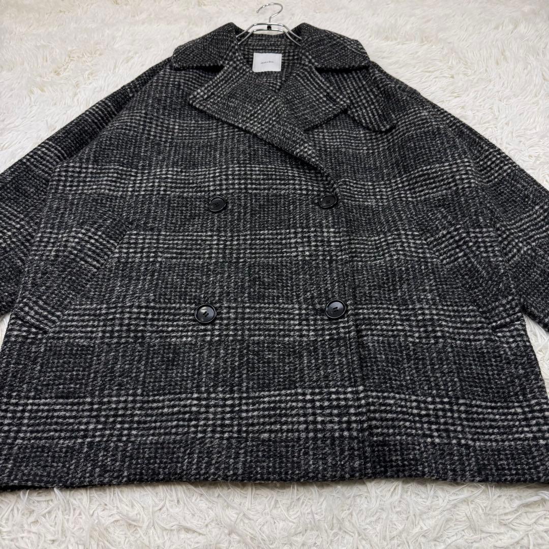 美品 24AW スピックアンドスパン Wスライバーチェックハーフコート 36