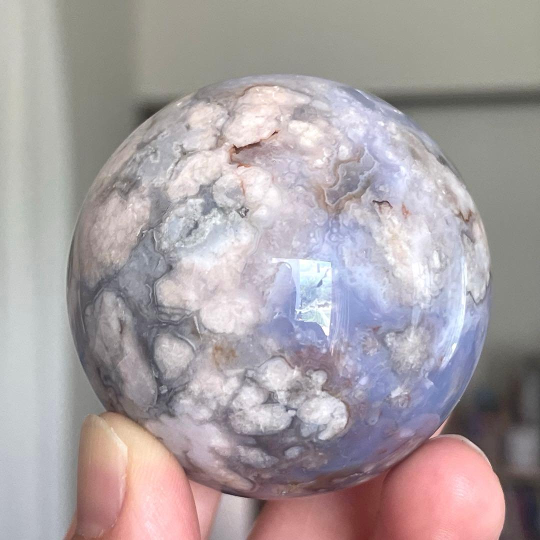 54mm大きなブルー桜瑪瑙 スフィア 天然石 置物