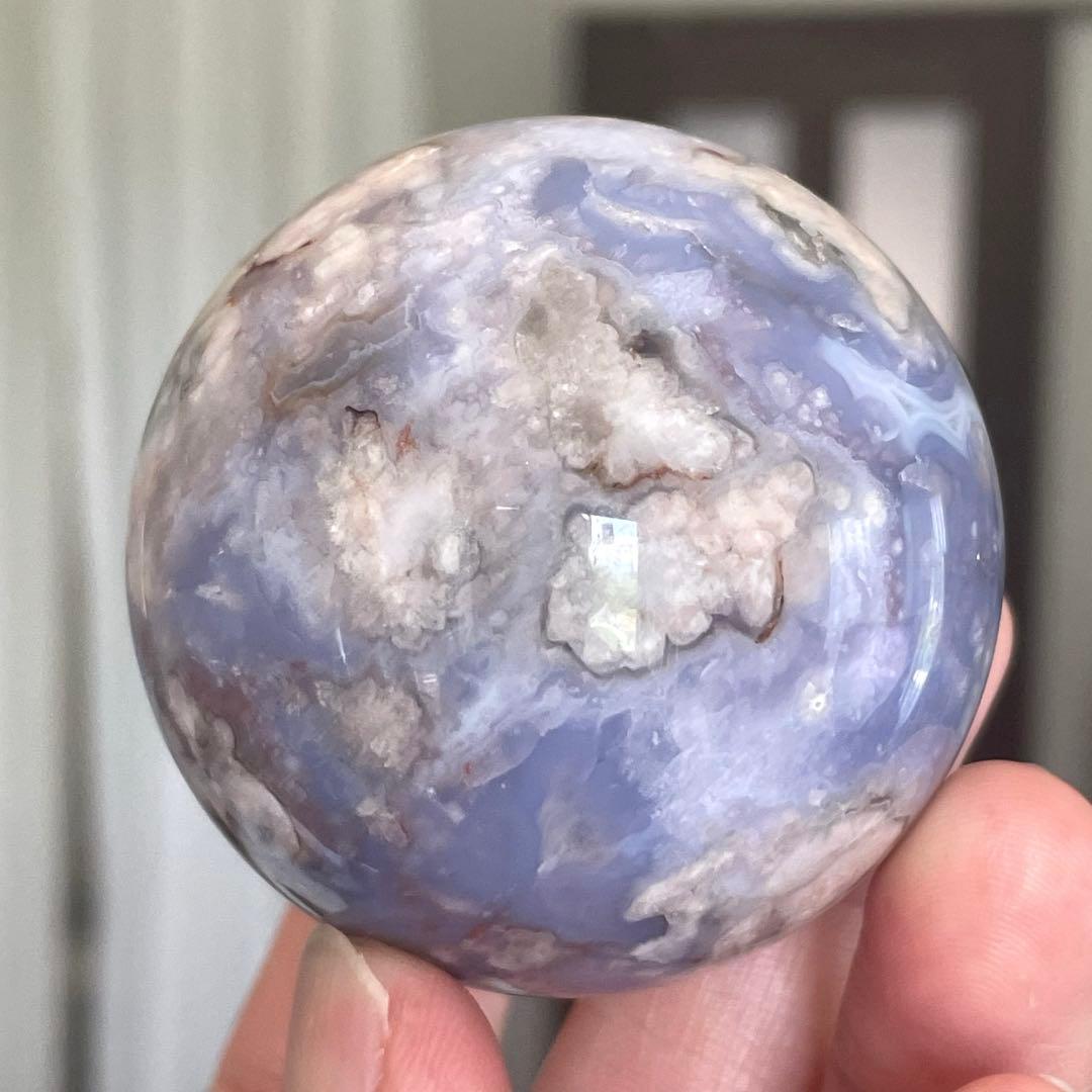54mm大きなブルー桜瑪瑙 スフィア 天然石 置物
