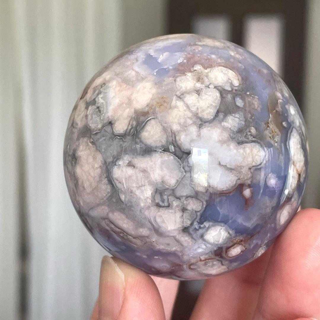 54mm大きなブルー桜瑪瑙 スフィア 天然石 置物