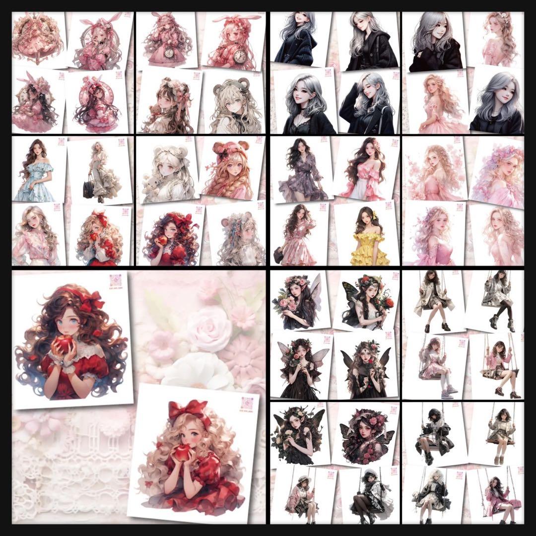 【c】ガールズコレクション♡PETステッカー15枚♡おすそ分け♡コラージュ素材♡