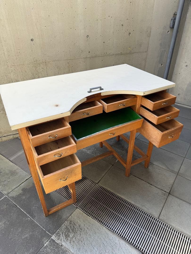 【希少】木製 彫金机 両袖タイプ アンティーク調 作業台