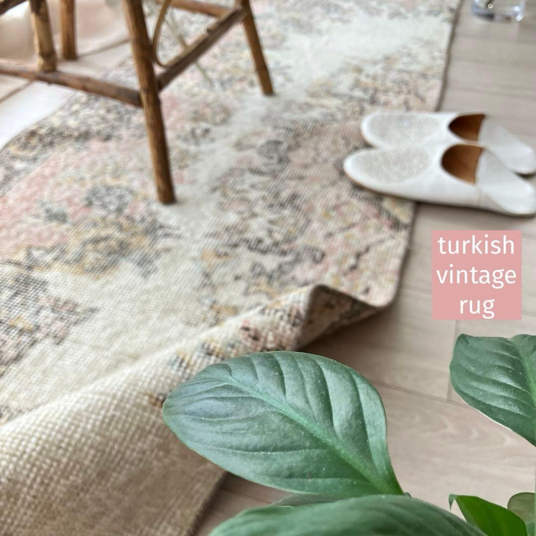 カフェオレ59×216ピンク　ブラウン　超ロングランナー　トルコヴィンテージラグ