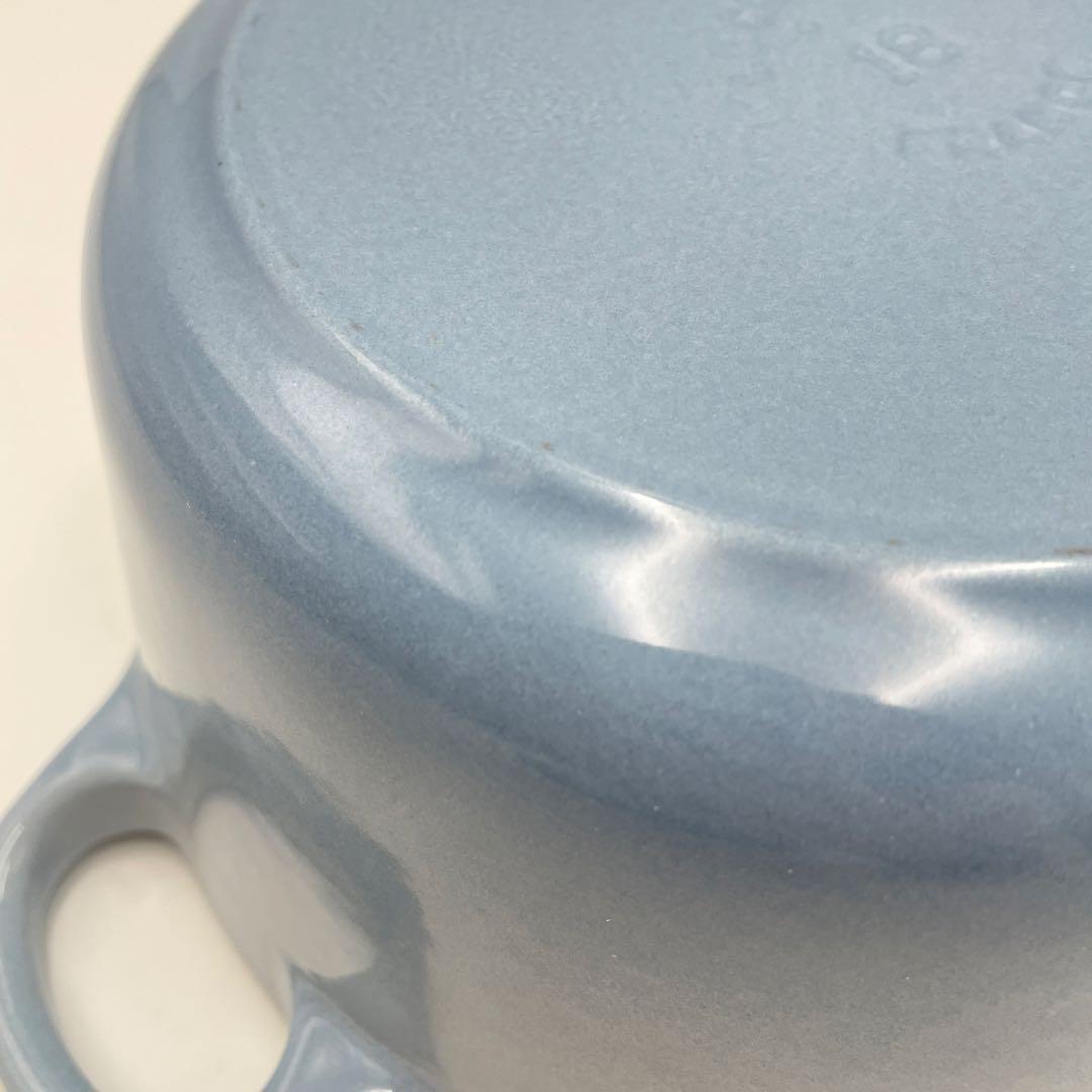 美品　ル・クルーゼ シグニチャー ココット・ロンド 18cm コースタルブルー
