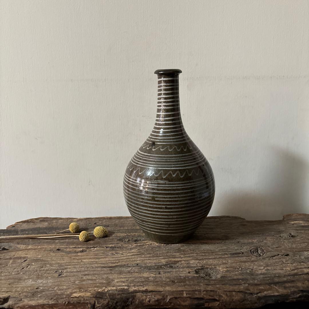 古丹波焼　えへんイッチン徳利　その② 古陶磁.アンティーク.花入.筒描　検:李朝