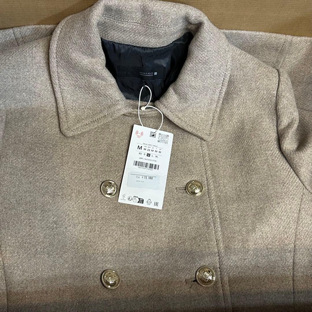 ZARAウール混紡ショート丈ダブルブレストコート Mサイズ 新品