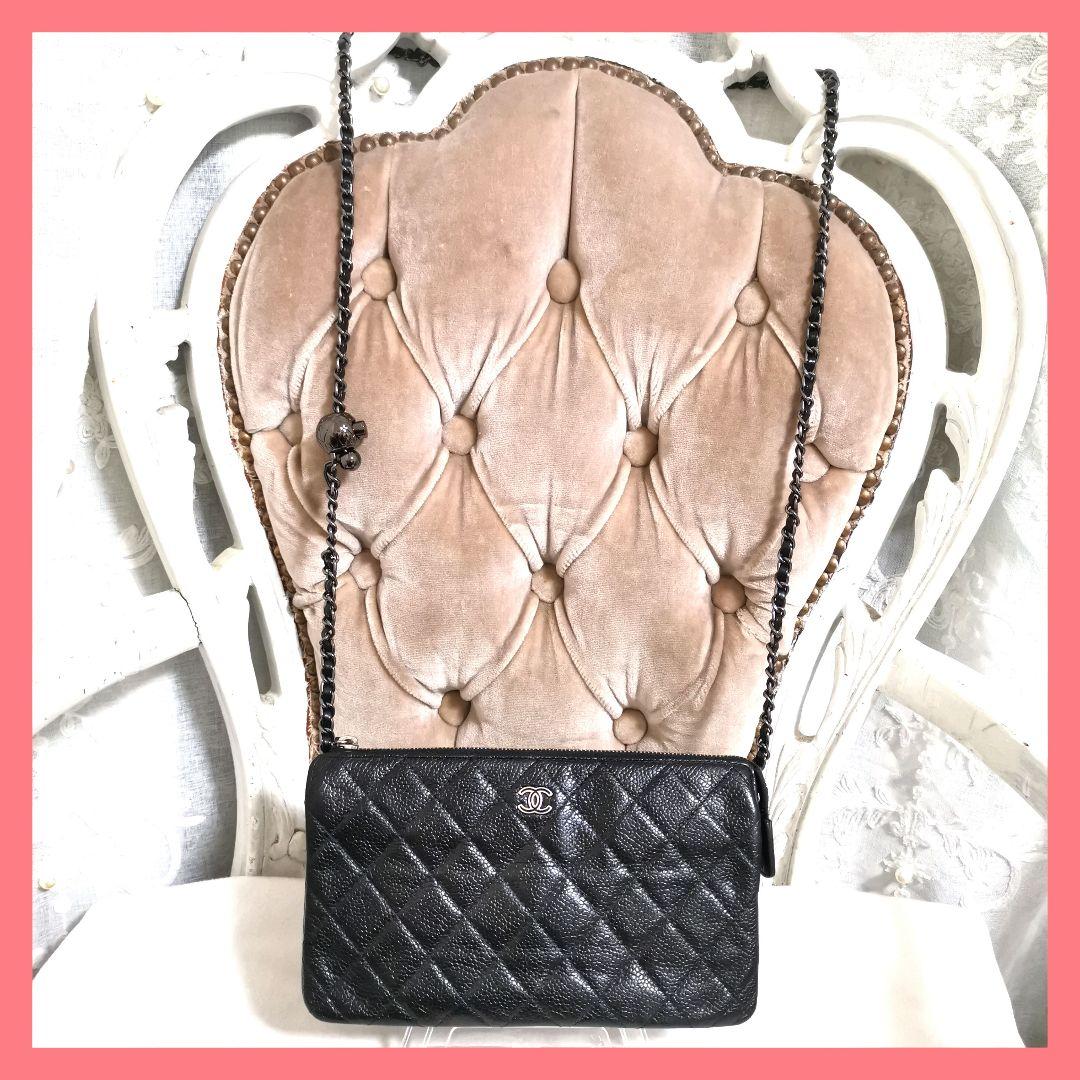 【極美品】シャネルCHANEL黒キャビアスキン大きめ長財布 新品ショルダー鑑定済