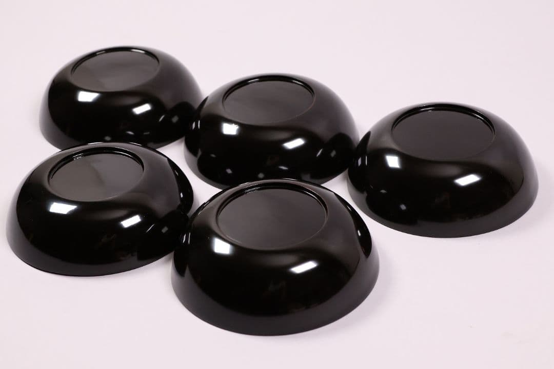 【CM233】古い木皿 五客 梅 金蒔絵 黒塗 小皿 菓子皿 木製漆器 大正昭和