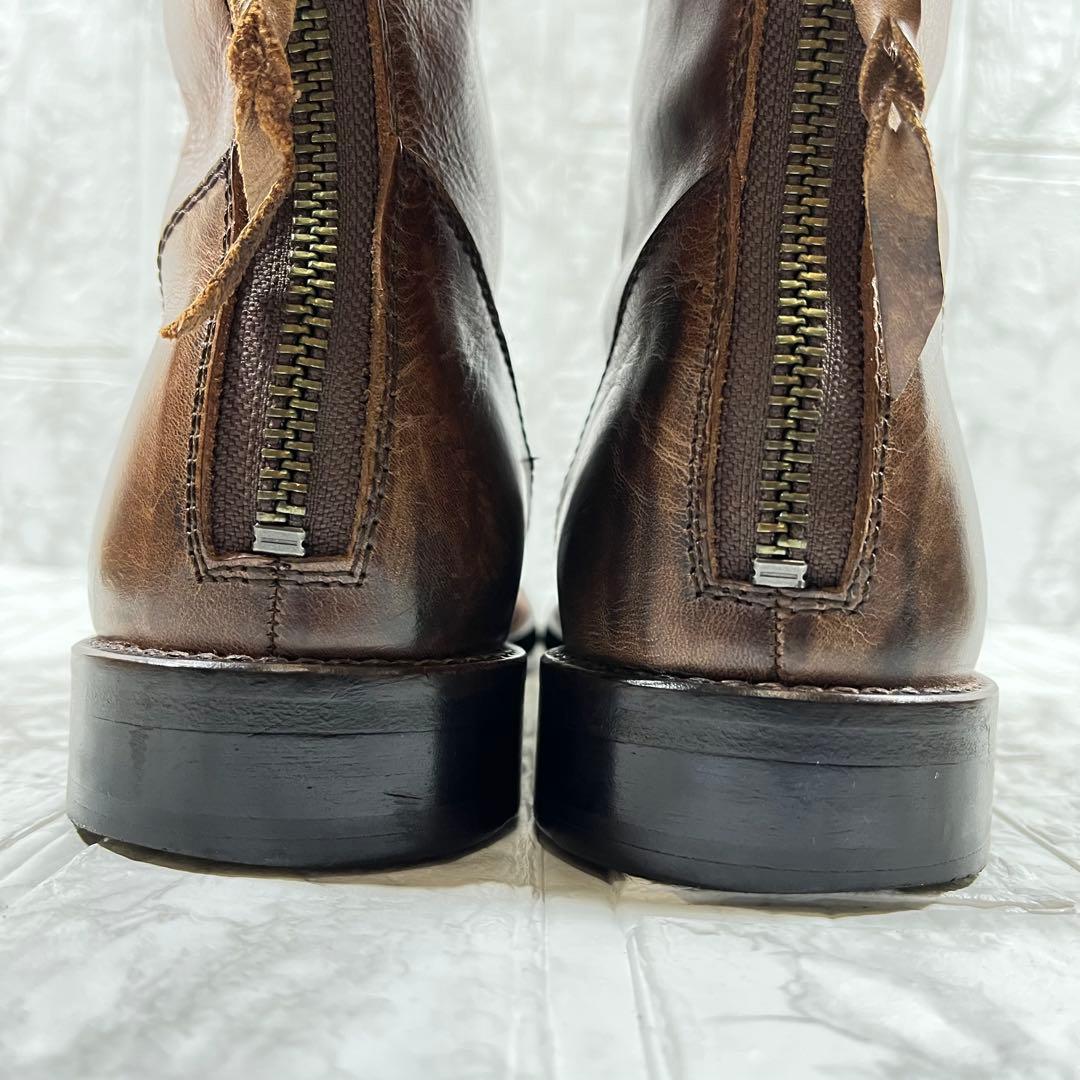 【美品】PADRONE ペコスブーツ　茶芯　本革　バックジップ　25.5㎝